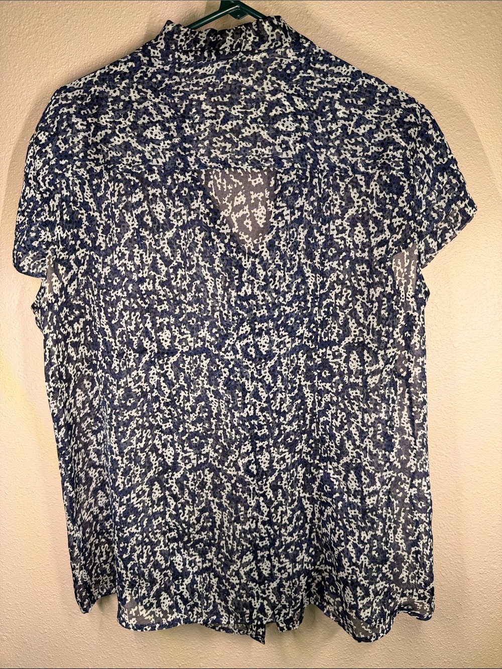 Quintessential‎ Woman Navy Printed Sheer Tie-Front Short Sleeve Blouse - Picture 5 of 5